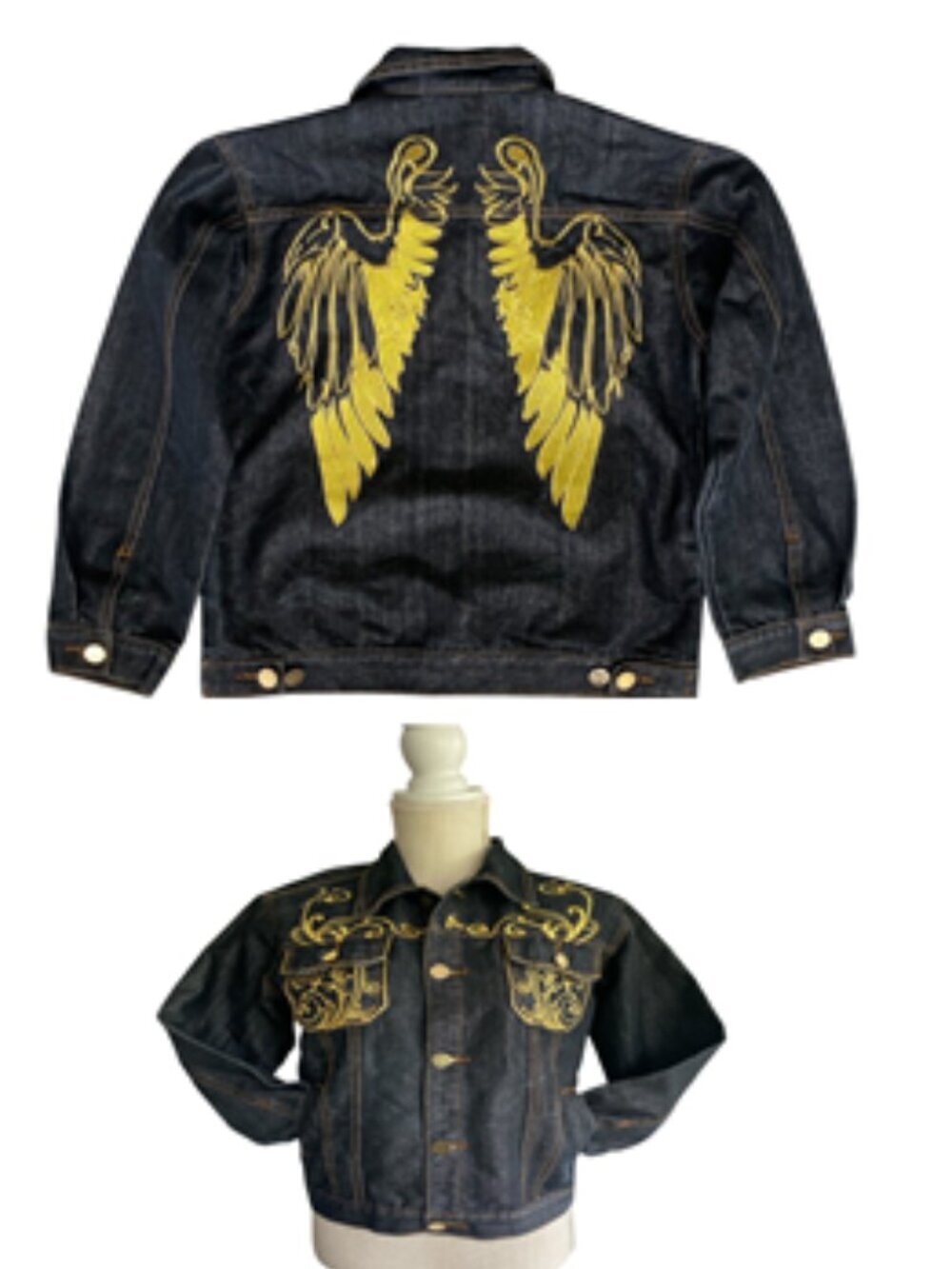 Y2K Angel Wing Embroidered Denim Jacket Small Bikercore Western Glam​